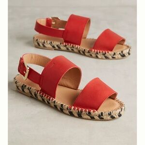 40 Anthropologie ALOHAS 2 strap Espadrille SPAIN sandals Red Leather 70s vibe
